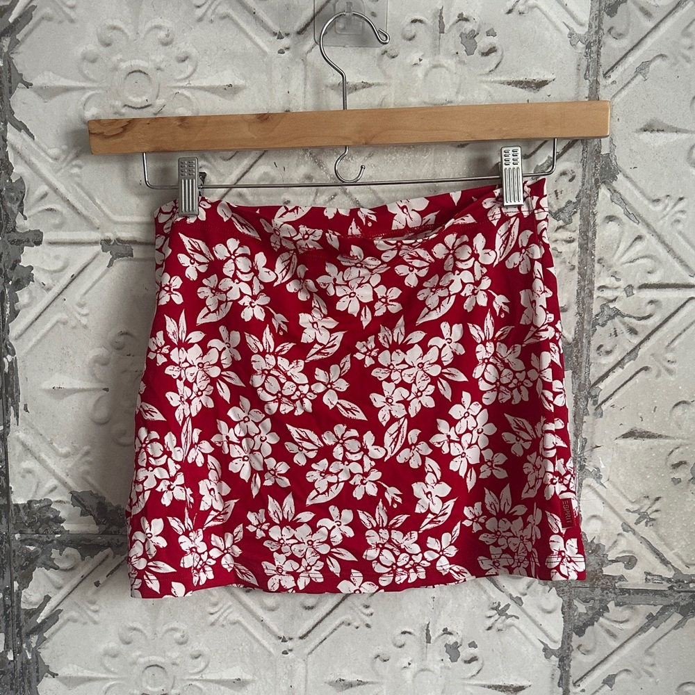 Y2K Esprit Red Floral Mini beach coverup swim Skirt